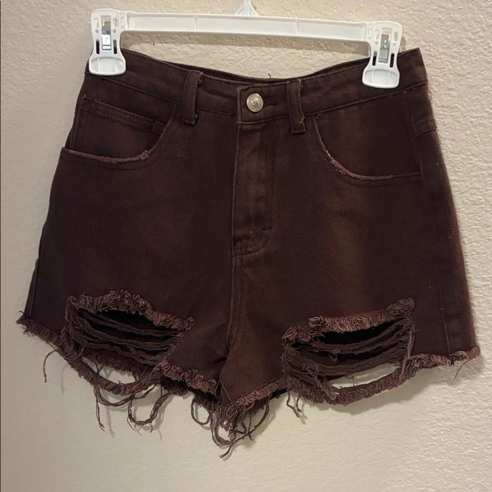 Princess Polly Chocolate Distressed Jean Shorts